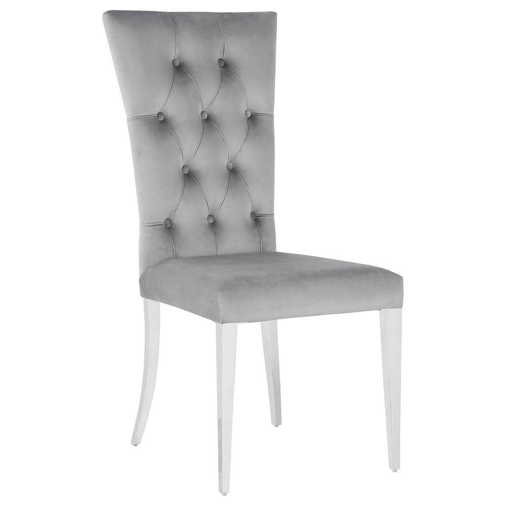 Elegant Grey Velvet Parsons Side Chair with Chrome Metal Legs