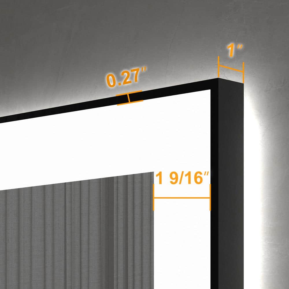 24x36 Inch Black Aluminum LED Vanity Mirror with Anti-Fog