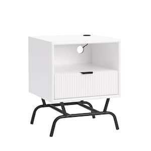 Yastara Modern 18 in. White Rectangle End Table With 1-Drawer And 3D Wave Accent Panel