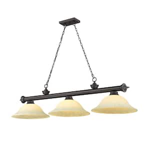Cordon 3-Light Bronze with Golden Mottle Glass Shade Billiard Light with No Bulbs Included
