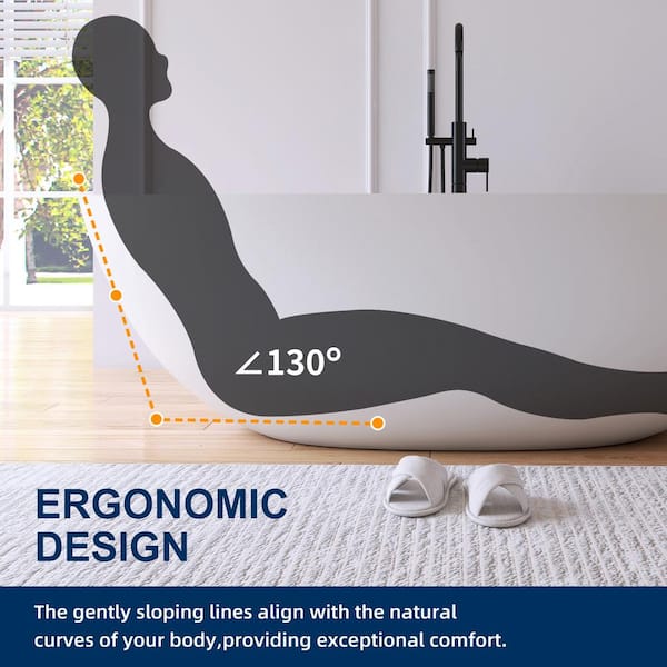 Eaton 71 in. x 35.4 in. Stone Resin Solid Surface Matte Flatbottom Freestanding Soaking Bathtub in White