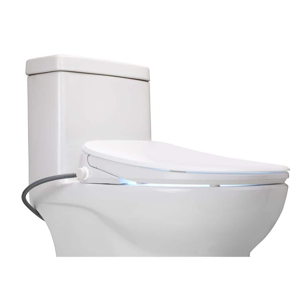 Elongated White Ultra Low Profile Bidet Toilet Seat with LED Nightlight
