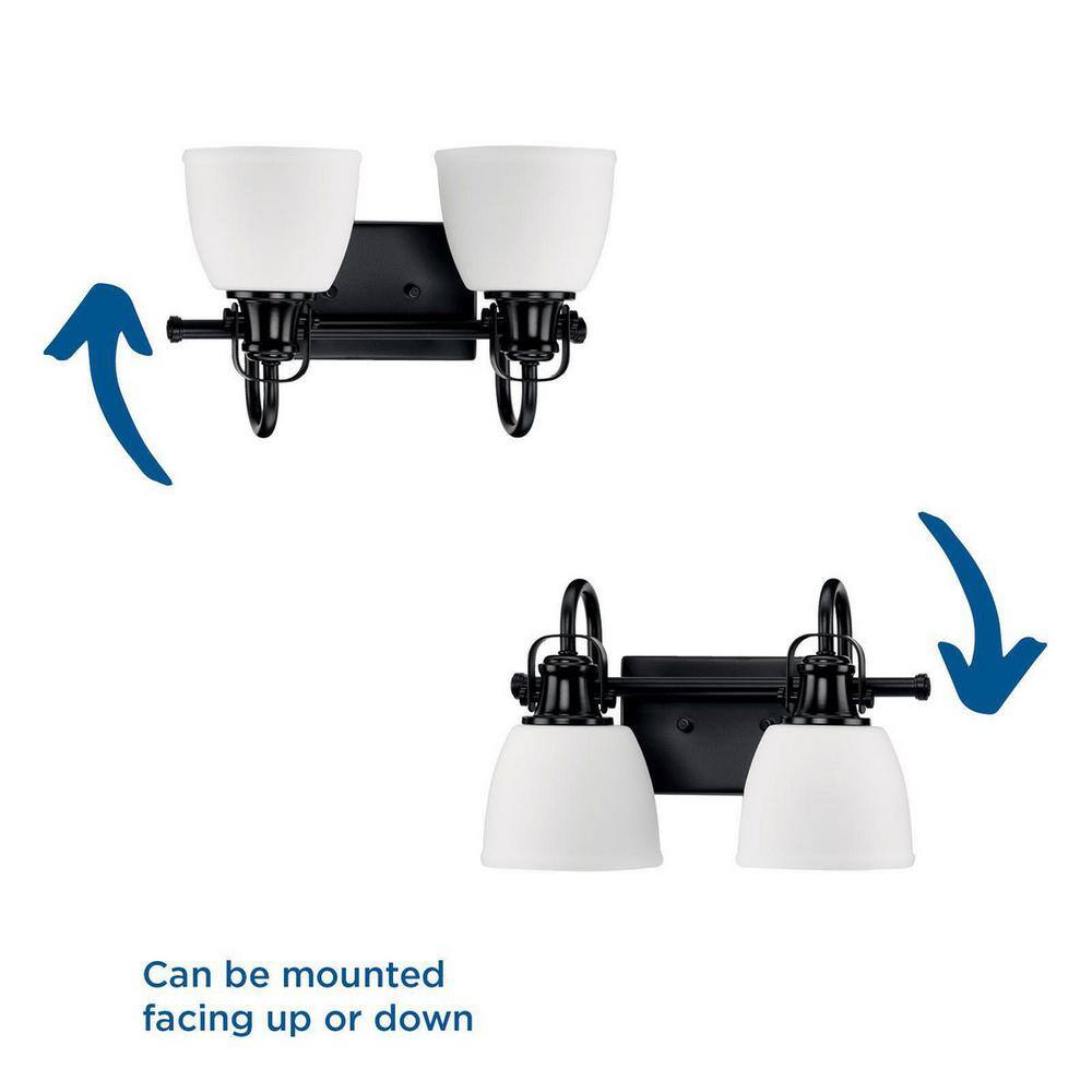 Matte Black 2-Light Vanity Fixture with Opal Glass Shades