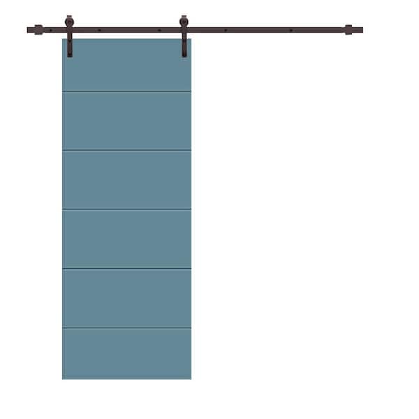CALHOME Modern Classic 30 in. x 80 in. Dignity Blue Stained Composite MDF Paneled Sliding Barn Door with Hardware Kit