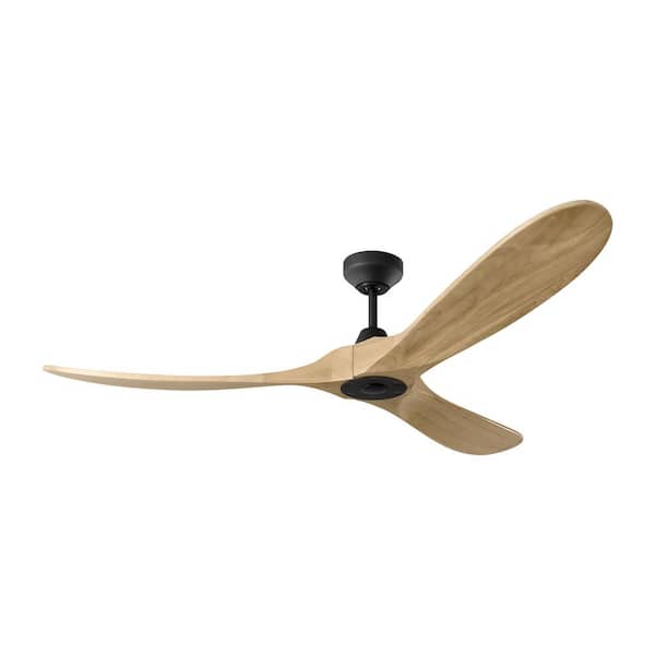 Generation Lighting Maverick 60 in. Smart Indoor/Outdoor Midnight Black Ceiling Fan with Natural Honey Blades and Remote Included