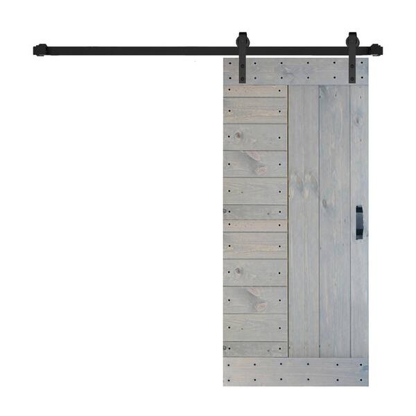 ISLIFE L Series 38 in. x 84 in. French Gray Finished Solid Wood Sliding Barn Door with Hardware Kit - Assembly Needed