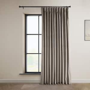 Signature Library Taupe Beige Plush Velvet Extrawide Hotel Blackout Rod Pocket Curtain - 100 in. W x 96 in. L (1 Panel)