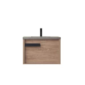 Carcastillo 30 in. W x 22 in. D x 21 in. H Single Sink Bath Vanity in North American Oak with Grey Natural Stone Top
