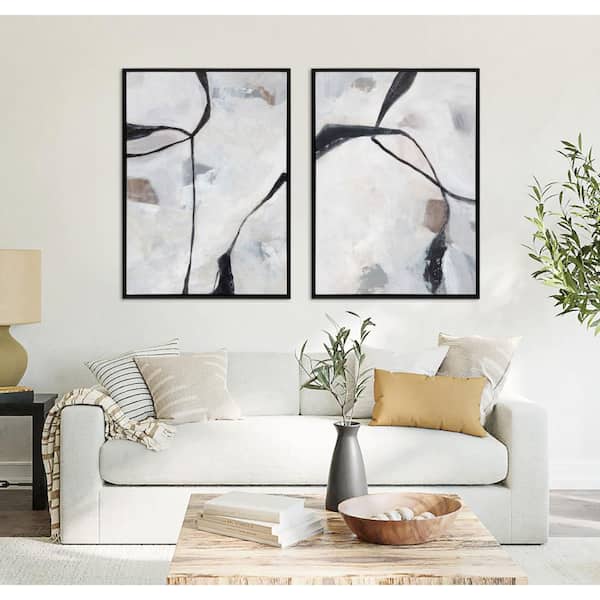 Sylvie "In the Quiet of Thought 1 and 2" by Nikita Jariwala 2 Piece Beaded Black Framed Art Print Set 28 in. x 38 in.