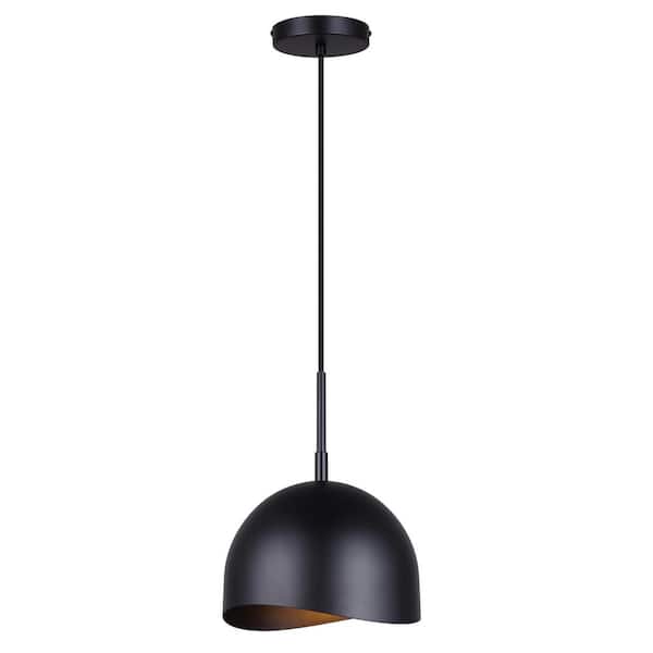 CANARM Henlee 60-Watt 1 Light Matte Black Minimalist Pendant Light with Black Metal Shade