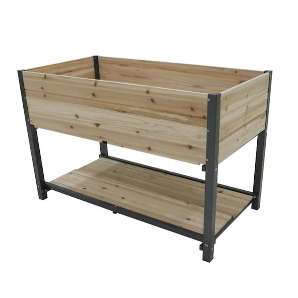 Jushua 44.9 in. x 23.3 in. x 29.3 in. Iron-Wood Combined Growing Beds with Feet and Storage Racks, White and Black