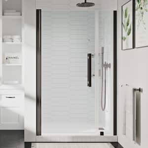 Pasadena 41-3/8 in. W x 72 in. H Pivot Frameless Shower Door in Oil Rubbed Bronze with Shelves