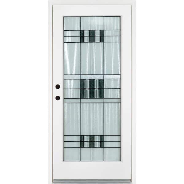 MP Doors 32 in. x 80 in. Right-Hand Inswing Full-Lite Savana Decorative Glass White Finished Fiberglass Prehung Front Door