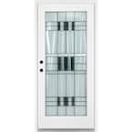 36 in. x 80 in. Savana Smooth White Right-Hand Inswing Full 1 Lite Decorative Fiberglass Prehung Front Door