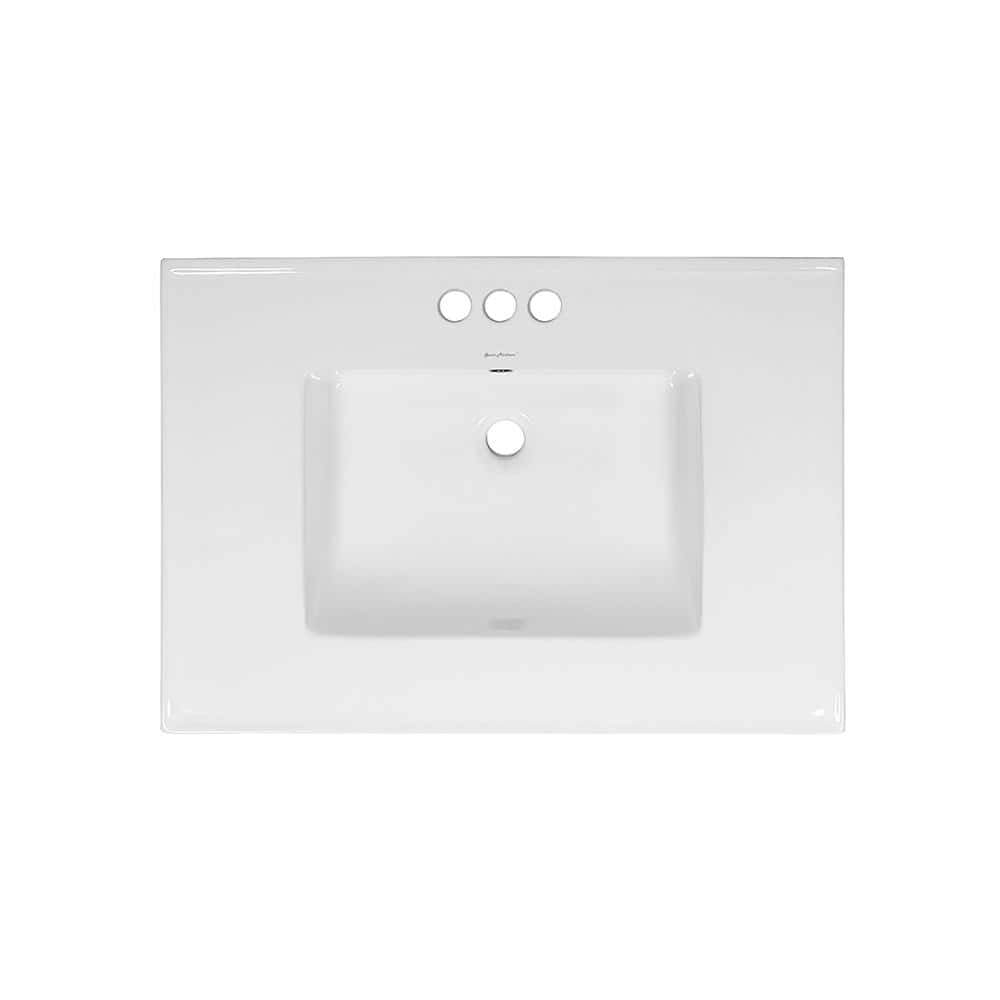 White Ceramic 31" Vanity Top Sink with Centerset Faucet Holes