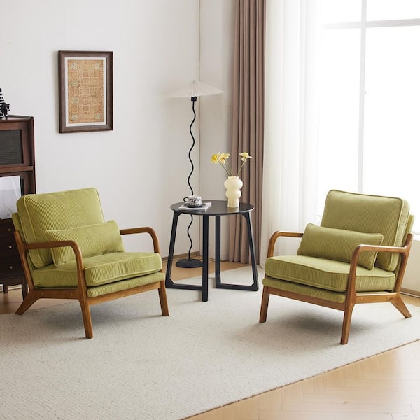 Outopee 30 in. Off-Green Upholstered Corduroy Arm Chair