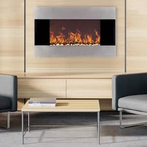 36 in. Stainless Steel Electric Fireplace with Wall Mount and Remote in Silver