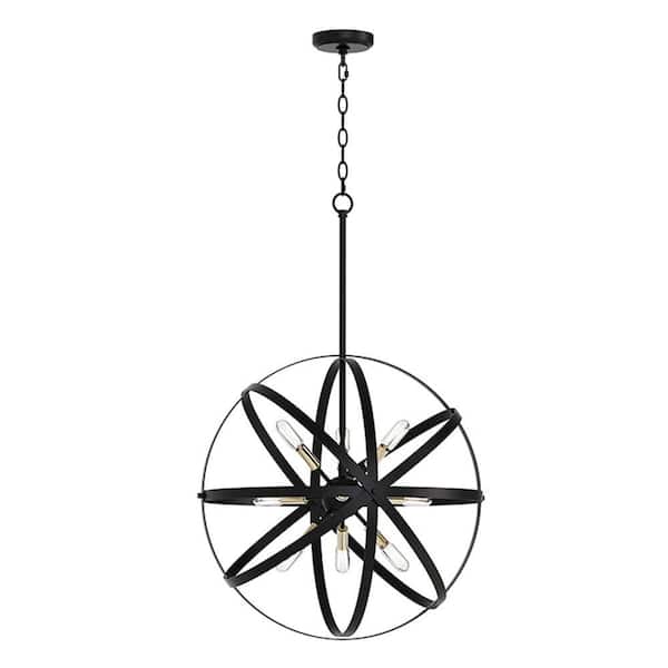 Kaston 9-Light 22 in. Plug and Play Matte Black Sphere Pendant Chandelier with SkyPlug