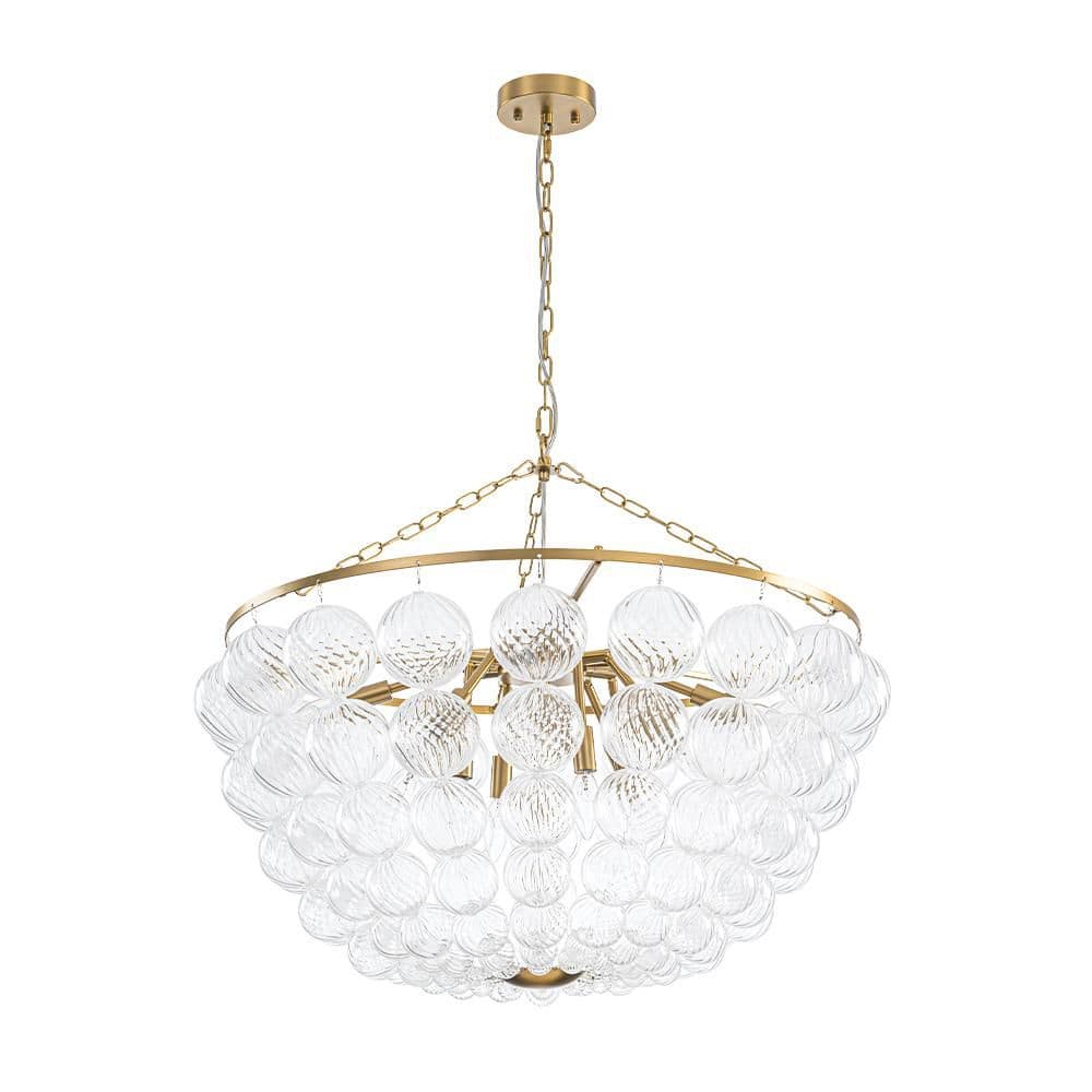 Lyra 12-Light 31.5 in. W Brushed Gold Oversized Bowl Chandelier with Twisted Glass Globes for Living Room and Great Room price history on PriceWatchPro