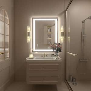 24 in. W x 32 in. H Rectangular Frameless Double LED Lights Anti-Fog Wall Bathroom Vanity Mirror in Tempered Glass
