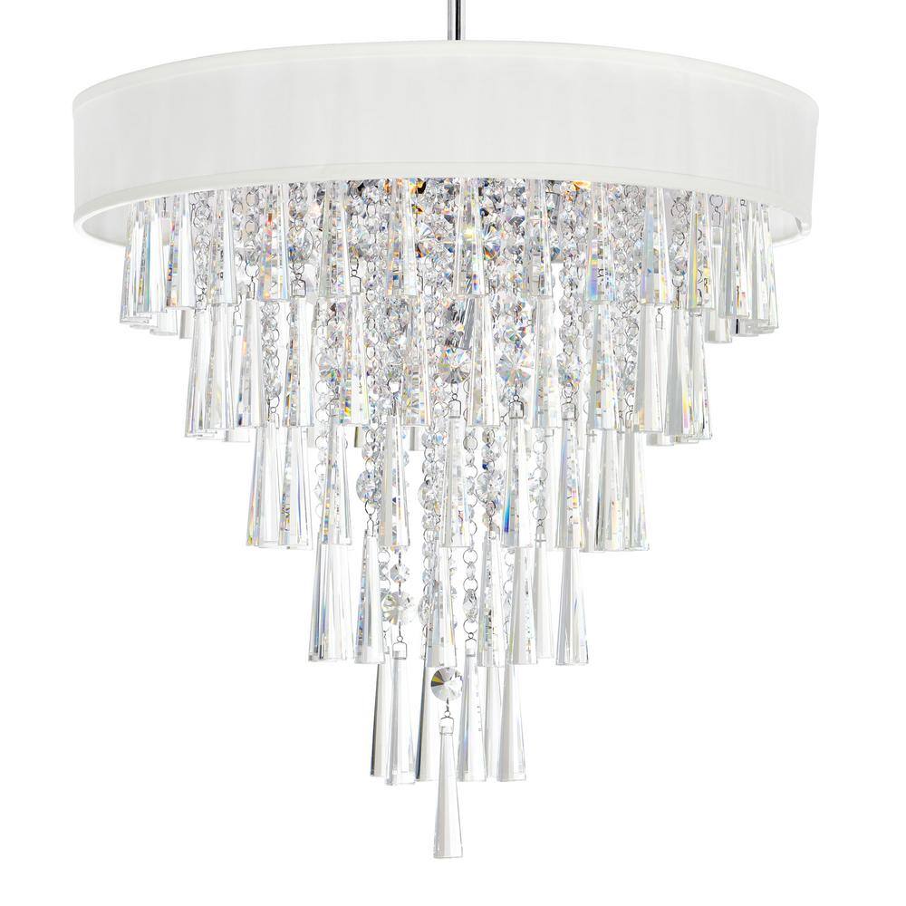 Chrome Mini Drum Shade Chandelier with Clear Glass Drops