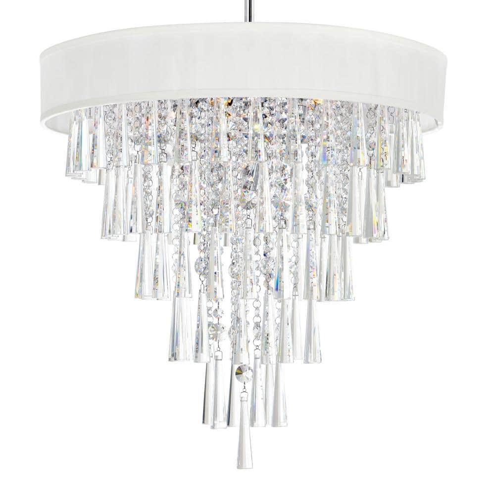Chrome Mini Drum Shade Chandelier with Clear Glass Drops