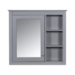 29.92 in. W x 28 in. H Rectangular MDF Medicine Cabinet with Mirror and Open Shelf in Gray