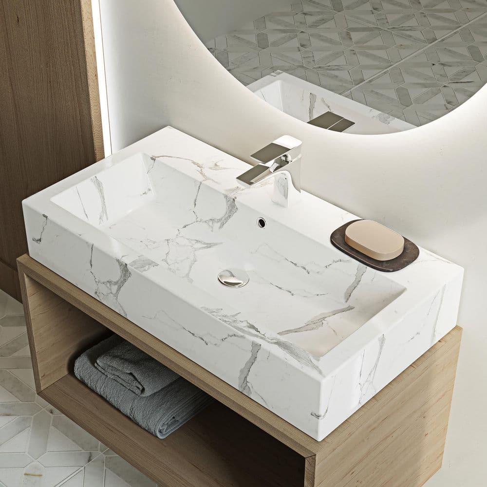 Swiss Madison Voltaire Ceramic Wide Rectangle Vessel Sink in White Marble  SM-VSM292W1 - The Home Depot