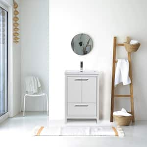 23.62 in. W x 19.69 in. D x 34.25 in. H Bath Vanity in White with White Vanity Top with Single White Basin