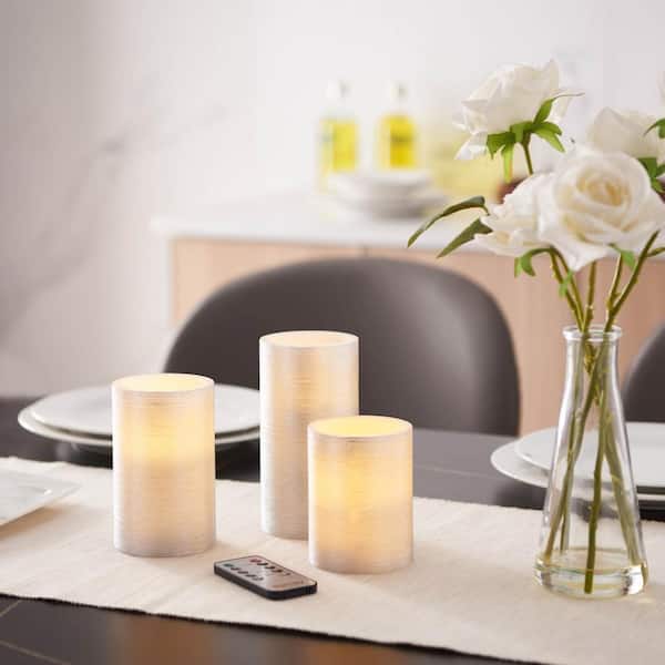 Unbranded Metallic Silver Wire Textured LED Candles (Set of 3)