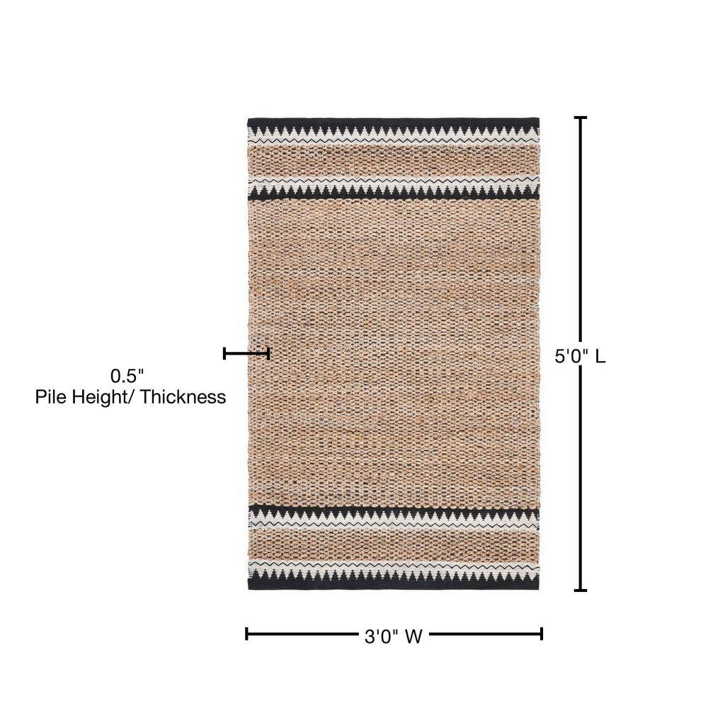 Natural and Black Hand-Knotted Wool and Cotton Rug, 3' x 5'