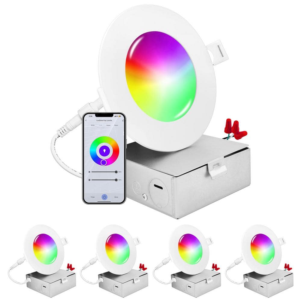 4 in. Smart Round Integrated LED Recessed Light RGBW Color Changing WiFi Compatible with Alexa and Google Home (4-Pack) price history on PriceWatchPro