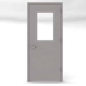 36 in. x 80 in. Gray Vision 1/2-Lite Left-Hand Steel Prehung Commercial Door with Welded Frame