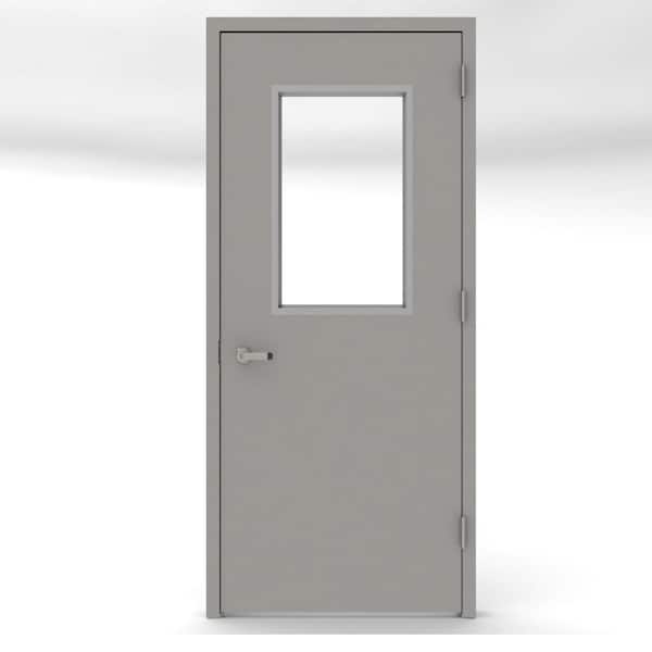L.I.F Industries 36 in. x 80 in. Gray Vision 1/2-Lite Left-Hand Steel Prehung Commercial Door with Welded Frame