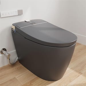 Smart Toilet Bidet 1.28 GPF Elongated with Auto Open&Close, Heated Seat & Massage, Foot Sensor Operation in Matte Gray