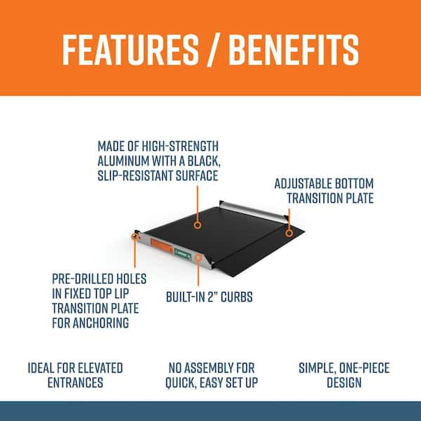 GATEWAY 3G 3 ft. Aluminum Solid Surface Black Wheelchair Ramp