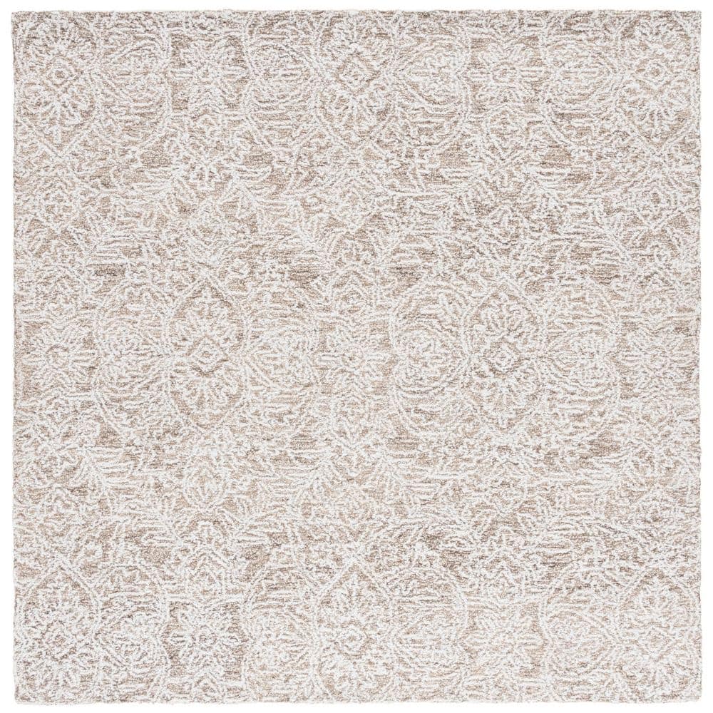 Ebony 6 ft. x 6 ft. Brown/Ivory Floral Ornate Square Area Rug price history on PriceWatchPro