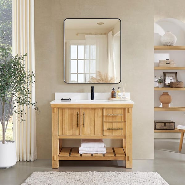 Paris 42 in.W x 22 in.D x 34 in.H Single Sink Bath Vanity in Acacia Classic Gray with Pure White Quartz Stone Top