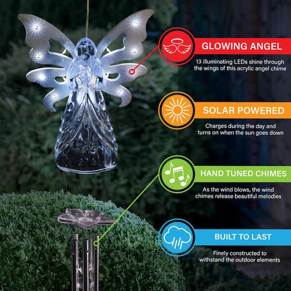 Exhart Large Solar White Angel, 6.5 by 42 Inches Metal Wind Chimes