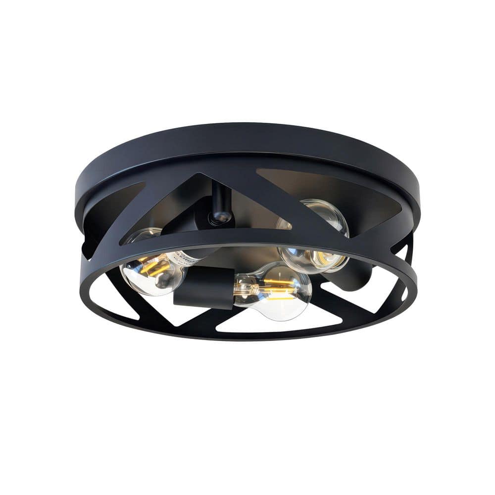 12.6 in. 3-Light Farmhouse Matte Black V-Cutout Cage Flush Mount Ceiling Light for Kitchen, Hallway (1-Pack) price history on PriceWatchPro