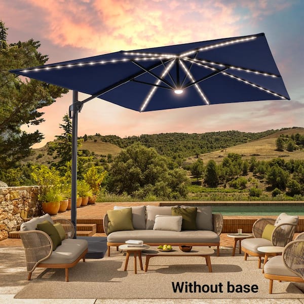 11.5 ft. x 9 ft. Premium Aluminum Pole Cantilever Solar LED Patio Umbrella 360° Rotation, Navy Blue