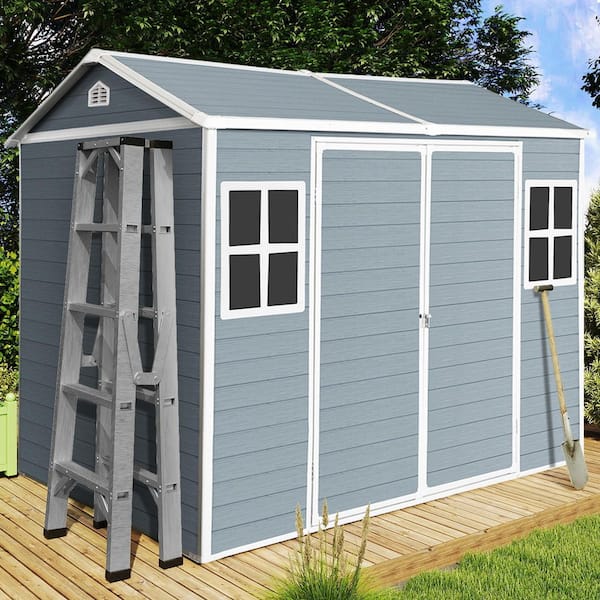 8 ft. x 6 ft. Outdoor Resin Storage Shed Waterproof with Floor, 2-Windows, Lockable Door for Garden, Patio(45 sq. ft.)