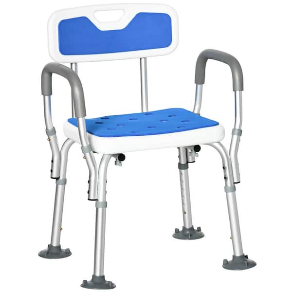 Unbranded 21 in. W Blue and White Free Standing Shower Chair with Backrest