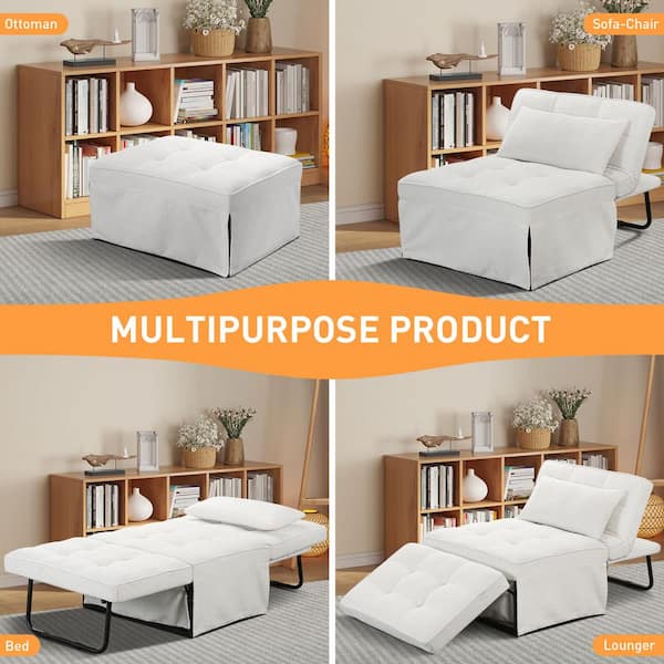 4 in-1 71 in. W Beige Folding Sherpa Fabric Twin Size Sofa