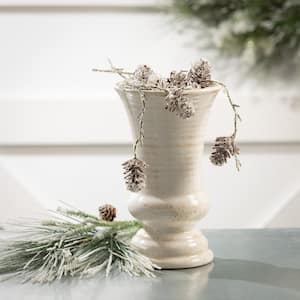 10 in. Off-White Ceramic Trumpet Vase