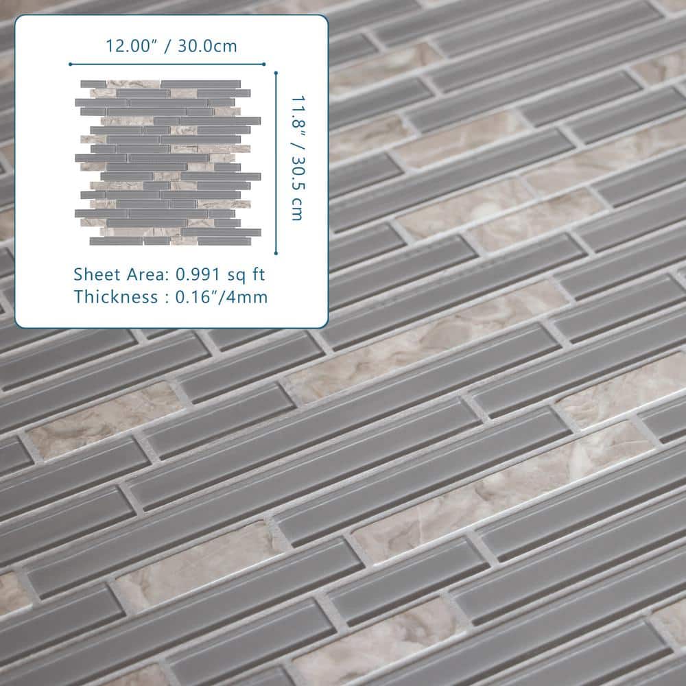12" x 12" Mix Gray Glass and Stone Mosaic Tile