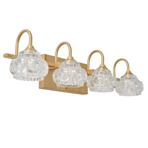 Retro 22.8 in. 4-Light Gold Bathroom Vanity Light with Crystal Glass Shade