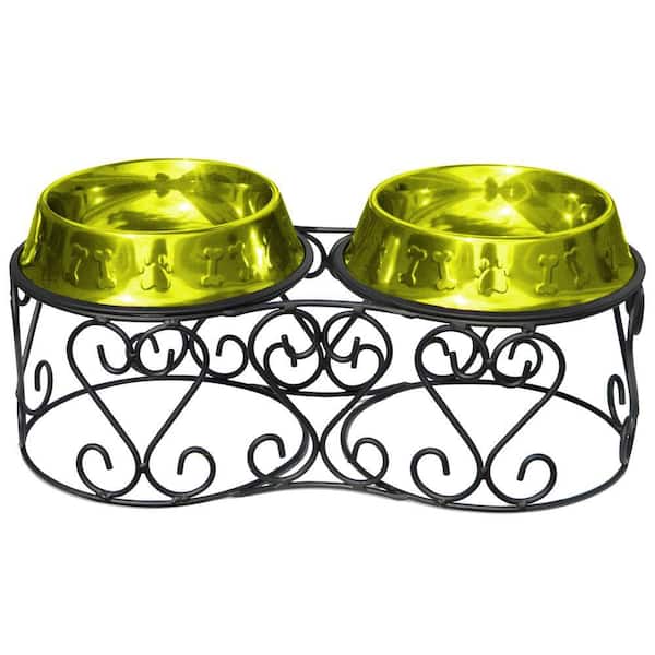 Platinum Pets 6.25 Cup Wrought Iron Scroll Deluxe Feeder with Embossed Non-Tip Bowl in Lime