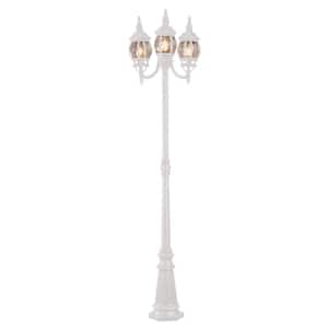 Parkway 7.6 ft. 3-Light White Outdoor Lamp Post Light Fixture Set with Clear Glass