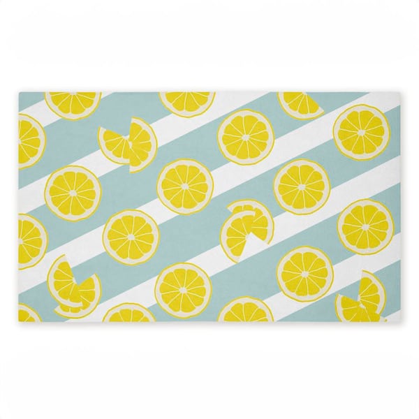 Lemony Stripes Yellow 18 in. x 30 in. Polyester Non-Slip Outdoor Door Mat